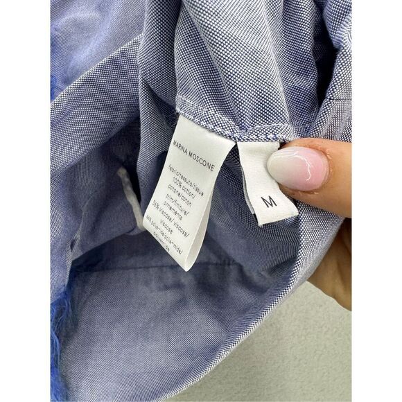 MARINA MOSCONE COTTON PAJAMA SET IN BLUE FEATHER TRIM SIZE M - Picture 7 of 11